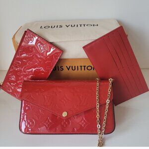 LOUIS VUITTON 3 Piece Set Red Felice Monogram Pochette